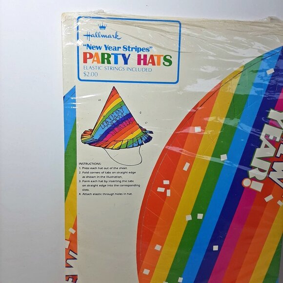 Vintage Hallmark New Year's Eve Party Cone Hats Pride Rainbow Striped Paper - Picture 2 of 10